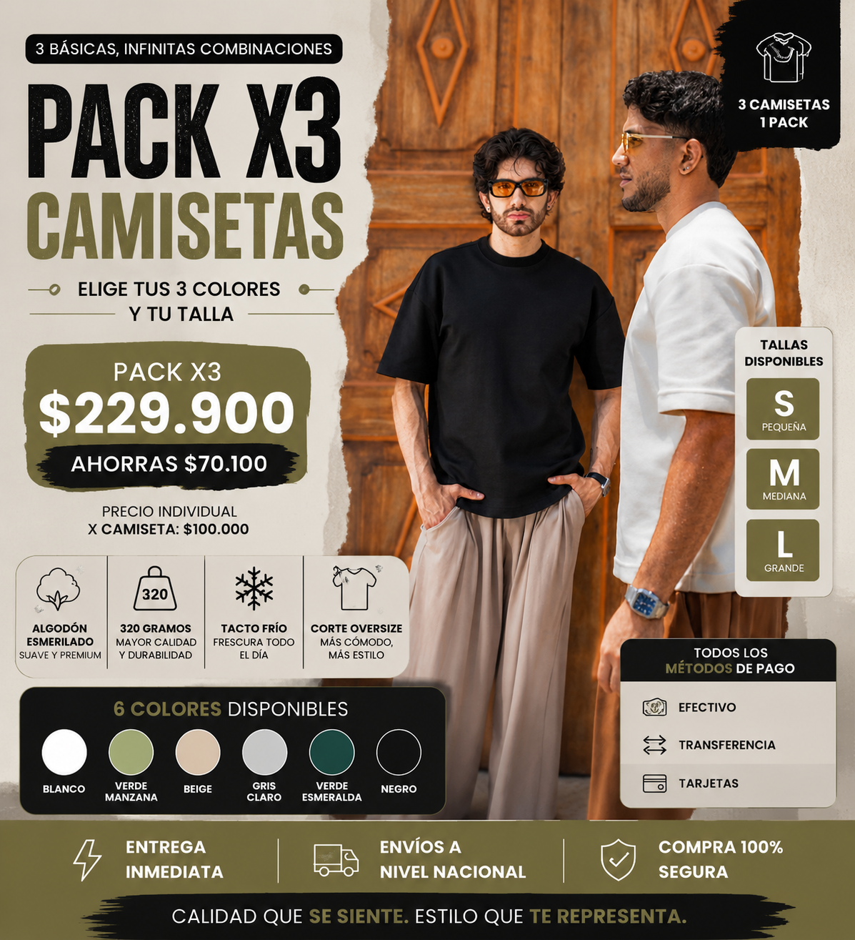 PACK X3 CAMISETAS BÁSICAS DE LUJO